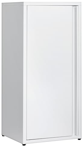 HollyHOME Metal Storage Cabinet One Door Hallway Side Cabinet, Magnetic Clasp Office Storage Unit, Adjustable Shelves File Cabinets for Living Room, White