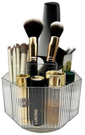 LiteTour Organiseur de maquillage rotatif à 360°, multi-compartiments de rangement pour pinceaux de maquillage, soins de la peau, coiffeuse, stylos, papeterie, fournitures de bureau, organisateur de