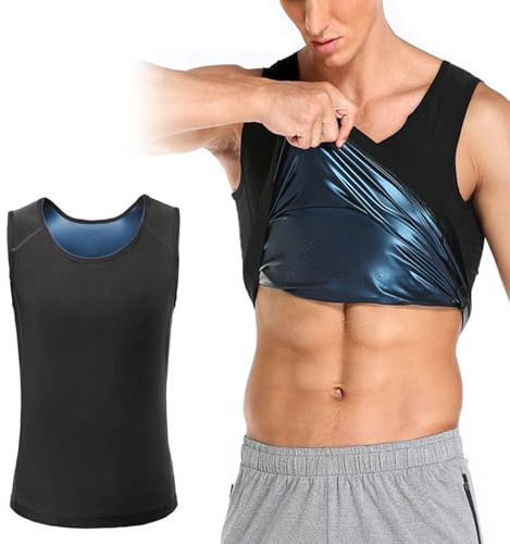 Bastudräkter bastuskjorta bastuväst herr bantning väst svett kompressionströja herr magbälte bastutröja svettväst fitness för viktminskning träning rörelse svart L/XL, svart, M