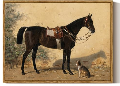 ARPEOTCY Quadro su tela con cornice, piccolo vintage, decorazione da parete per soggiorno, camera da letto, bagno, cucina, casa colonica, decorazione estetica, cavallo e animali, 40 x 30 cm