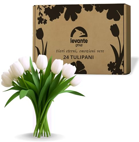 levante group – Tulipani Finti Realistici in Lattice Bianco – 24 pz in Box Regalo – Fiori Artificiali per Casa, Ufficio, Eventi