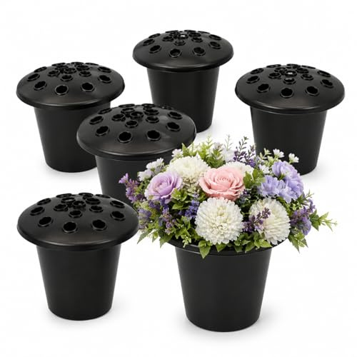 Amerise Set of 5 Memorial Grave Flower Holder with Ground Spike – In Loving Memory Vase for Cemetery, Weather-Resistant Grave Vase for Fresh & Artificial Flowers, Secure Outdoor Tribute
