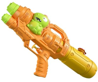 Pistola d'Acqua Doppio Foro per Bambini e Adulti, Portata 5-8 Metri, Fucile Ad Acqua per Feste Giardino Estive- Dinosauro Arancione