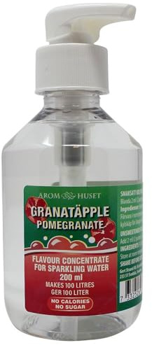 Granatäpplekoncentrat 200 ml ger 100 L kolsyrat vatten | för vattensodamaskiner |utan socker |noll kalorier| högkoncentrerad arom 1:500 |+ GRATIS doseringspump