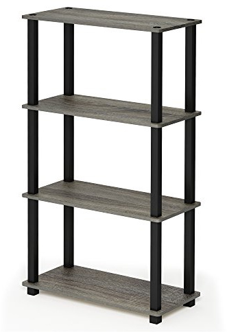Furinno TURN-S-TUBE Storage Shelves, 4-Tier Book Shelf, Corner Shelf, Toolless Open Shelves, for Organization and Storage, Living Room, Garage, Home Office, French Oak