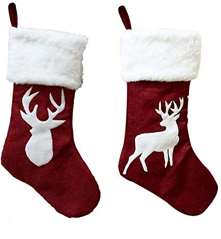 Christmas Stocking 2Pcs 18 Large Christmas Stockings Bulk Reindeer Xmas Stockings for Kids Goodie Bags Xmas Decorations Stockings Gifts Holding Set for Christmas Tree Family Holiday Party Ornament