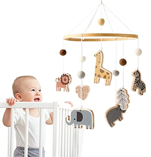 EXQULEG 1pc Baby Mobile Baby Windspiele, Holz Niedlich Panda Tiere Hängende Bettglocke mit Filzbällen, Kinderzimmer Hängende Bettglocke, Neugeborenen Geschenk für Baby Mädchen oder Jungen (Tiere)