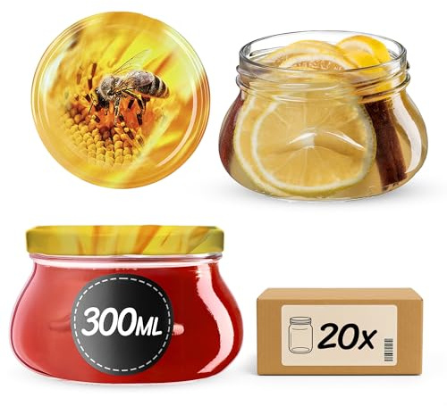KADAX Små konserveringsburkar 300 ml, miniatyrburkar för honung och kryddor, syltburkar med lock, lufttäta glas att ge bort (20 stycken 20 stycken)