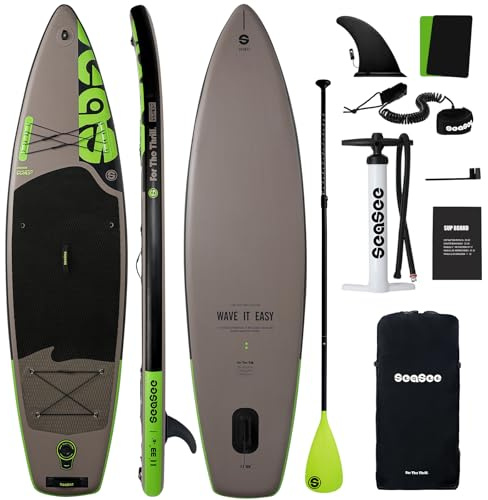 Seaseesup 11ft Inflatable Stand Up Paddle Board for Adults, Lightweight iSUP 33 Wide Stable Design,Anti-Slip EVA Deck, All Accessories Included,Lakes,Rivers,Coastal Paddling (Grey)