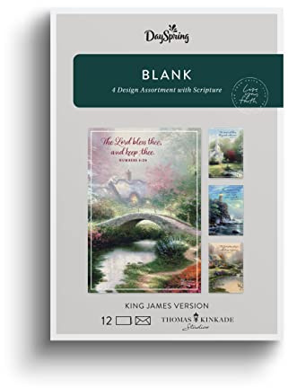 Dayspring - Tomma Thomas Kinkade gratulationskort - 4 designsortiment med skrift - King James-version - 12 förpackade kort och kuvert (U1205)