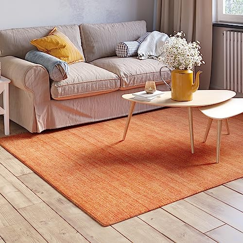 MY-RUG handgewebter Wollteppich 80 x 150 cm aus Reiner Schurwolle | Teppich aus Wolle | Naturteppich Wohnzimmerteppich, robust & pflegeleicht, Oeko-Tex, extra schwere Qualität | Devi Rost Rot Orange