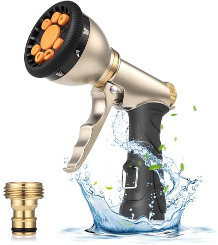 Multifunctional Hose Pipe Spray Gun,with 9 Modes Garden Hose Gun,Heavy Duty Metal Garden Hose Nozzles&Spray Guns, Oppressive Hose Spray Gun for Plant Watering, Cleaning, Car Washing and Pet Showers