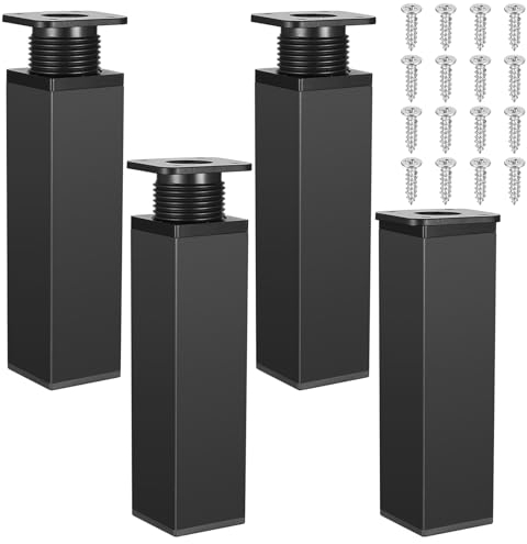 Gaomoeny 4 STK Möbelfüße höhenverstellbar eckig, Schrankfüsse, Schrankbeine, Tischbeine, Möbelbeine, Tischfuß Aluminiumlegierung für DIY Möbel (15CM-Schwarz)