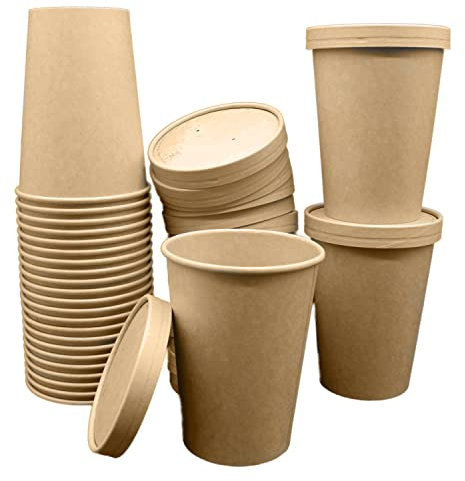 BAMI 50 Suppenbecher To Go mit Kraft Deckel | 950ml / 32oz - braun | Biologisch abbaubar & kompostierbar | Einweg Suppenschale Soup To Go