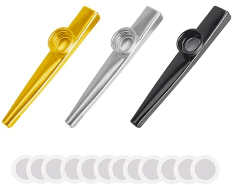3 Stück Kazoo,Kazoos Metall Kinder,Nasenflöte Aus Musikinstrument,Musical Instruments Adults,Wind,Blasinstrumente Ententröte Entenpfeife,Harp Jaw Instrument,Okarina Membran,kunst Tröte,12 Flötenfolie