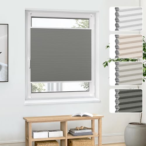 Jalousiescout Wabenplissee ohne Bohren Verdunklung—Thermo plissee Klemmfix Zweifarbig 60x130cm grau-Weiß, Sonnen-, Sicht- & Hitzeschutz Jalousie verdunklung für Fenster & Tür