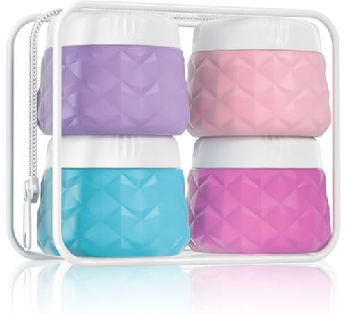 Porta Creme da Viaggio, 4 Pezzi 30 ml Contenitori Creme da Viaggio, Silicone Contenitori da Viaggio per Creme, Mini Size da Viaggio, con Sacchetto di Conservazione Adatto per Cosmetici Creme Lozioni