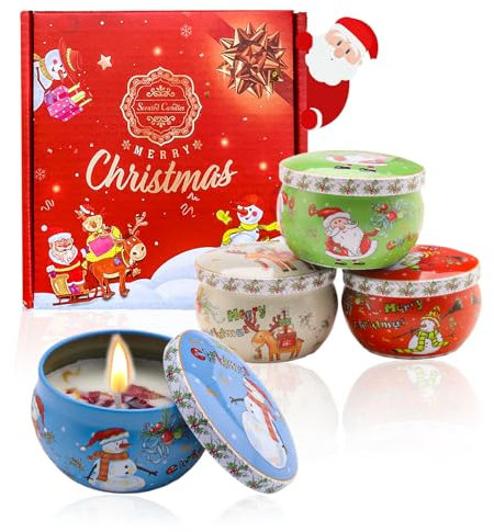 Scentoria 4 Stück Weihnachtskerzen, Duftkerze Weihnachten, Duftkerzen Weihnachten, Duftkerzen Geschenkset, Kerzen Weihnachten, Weihnachtskerze Duftkerzen Geschenke Sojawachs für Weihnachten Neujahr