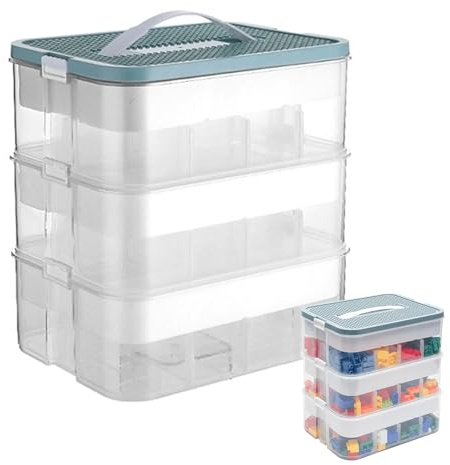 Ysislybin Scatole Plasticaa per Lego, 3 Strati Contenitore Portaoggetti per Giocattoli, Portaoggetti Impilabile in Plastica Trasparente con Scomparti, Per Riporre i Giocattoli Puzzle