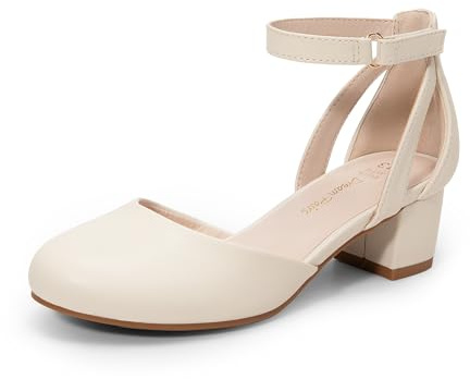 DREAM PAIRS Scarpe Eleganti da Ragazza con Punta Chiusa e Tacco Alto Principessa Scarpe per Bambine con Tacco a Blocco Mary Jane,Size 32,Avorio,KKUMPU2501