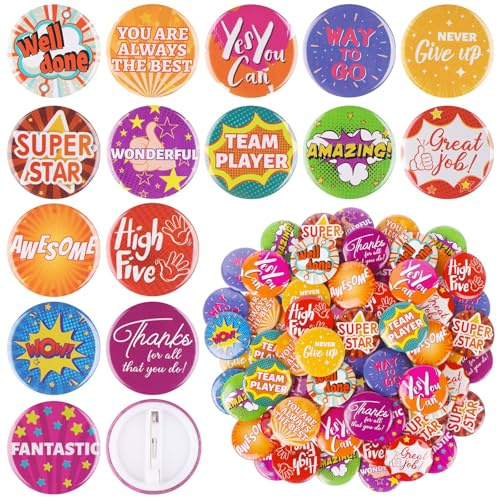 Lot de 225 épingles à boutons de motivation pour récompense de l'équipe pour récompense, encouragement des employés, badges positifs, reconnaissance, badges d'encouragement pour employés de bureau