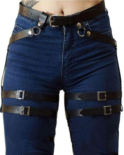 TPZORJX Punk Chaîne de Corps en Cuir pour Femmes Taille Harnais Ceinture Gothique Chaîne de Jambe Réglable Ceinture Cuisse Jarretelles Plage Boîte de Nuit Fête Discothèque Chaîne de corps hawaïenne