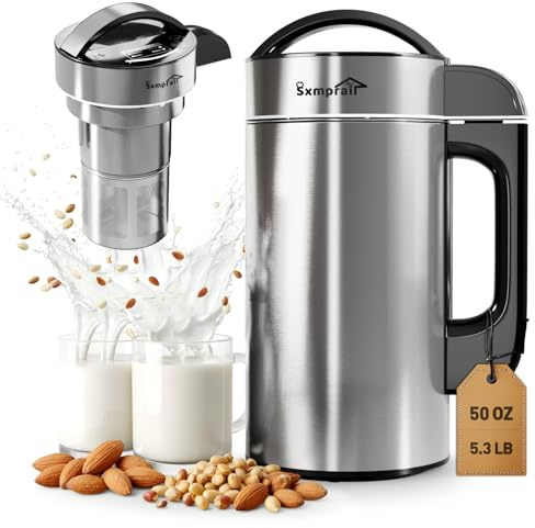 304 Stainless Steel Almond Milk Maker Machine (Built-in Filter) 50oz 6-7 Cups Per Batch, 8-IN-1 Cooking Blender Make Plant Based Nut Milk, Soy Oat Milk, Soup & Juice, Automatic Cleaning (Silvery)