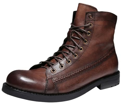 ANUFER Hombre Vintage Color del Pincel Botines Puntera Redonda con Cordones Botas de Motero Café SN0705226 EU42