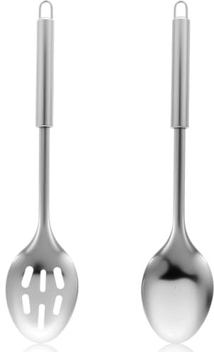 Nogeqi 2 Stück Servierlöffel Edelstahl Küche Solid Schaumlöffel, Kochlöffel Große Rühren Löffel, Mischen, Servieren, Vorlegelöffel Serving Spoon, Kochutensilien Geschenke für Zuhause Restaurant