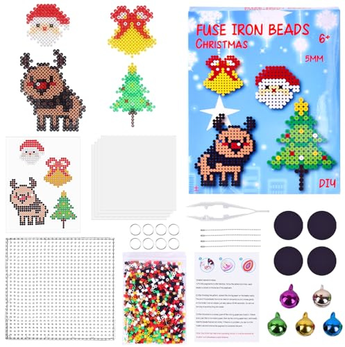 700 Stück Bügelperlen Set, 5mm Steckperlen mit BügelperlenPlatten, Bügelperlen Weihnachten, Bügelpapier, Anhänger und Zubehör zum Basteln Handwerk,Weihnachtsbasteln,Kreatives Perlenset DIY Spielzeug