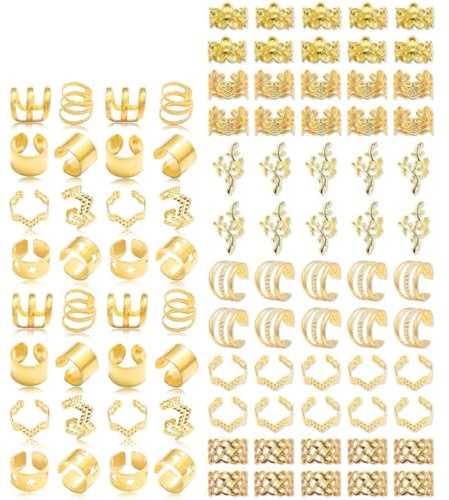 92 Piezas Anillos para el Pelo Ajustable, Accesorios para Rastas para Cabello, Juego de Accesorios para el Pelo de Oro, Joyas de Pelo Trenzado, Anillos Metálicos Trenzas