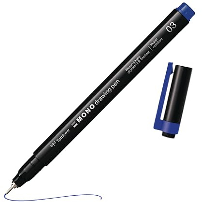 Tombow Mono drawing pen, fineliner, blue, drawing pen, water-resistant pigment ink, 0.3 mm tip, for sketches and technical drawings [WS-EFL15-03]