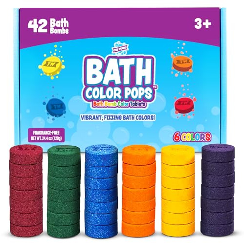 Tub Works® Bath Color Pops™ Moisturizing Kids Bath Bombs, 42 Count | Bath Bomb Refills for Bath Color Brush | Nontoxic & Fragrance-Free | 6 Unique Colors | Fizzy, Vibrant Water Color Tablets