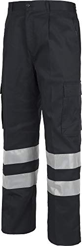 WORKTEAM Pantalón Recto Visibilidad Realzada EN 17353 Tipo B2, con Cintas Reflectantes, Múltiples Bolsillos, Cintura Elástica y Cierre de Cremallera – Ropa Trabajo Unisex Negro 44