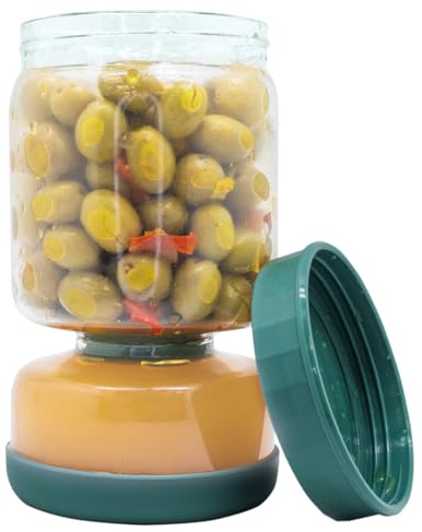 NERTHUS FIH 1541 – Tarro Cristal Encurtidos con Sistema Invertido, Separación Líquido, Tapa Hermética y Base Silicona, 900 ml, Libre de BPA y PFAS