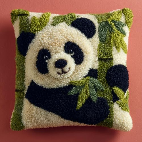 AMBATTERY Kit de gancho de cierre de almohada, Panda animal kit de cojines de pestillo,bordado para adultos de gancho y pestillo,decoración Soafa,43x43cm