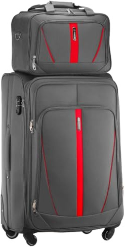 DIAMOND 2-teiliges Reisegepäck-Set – Großer Weichschalenkoffer XL 28 mit Reisetasche, Grau, Codura 1200D, 360° Rollen, Zahlenschloss, Erweiterbar, 88–108 L, Leicht & Robust