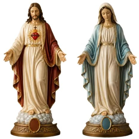 Generiskt set med 2 religiösa figurer Jesus & Maria: 20 cm katolska statyer för husaltar och bön – Jesu och Guds mor Madonna, gåva för nattvarden och dop, sakral dekoration