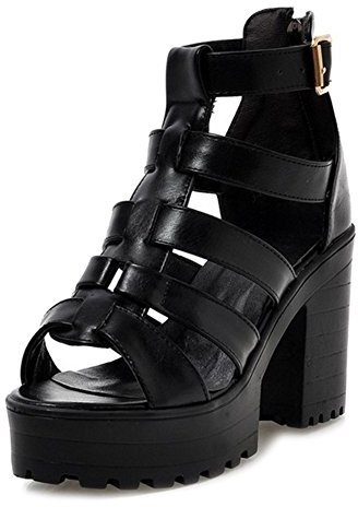 Onewus Sandali da donna con plateau con tacco a blocco, chiusura lampo Gladiator