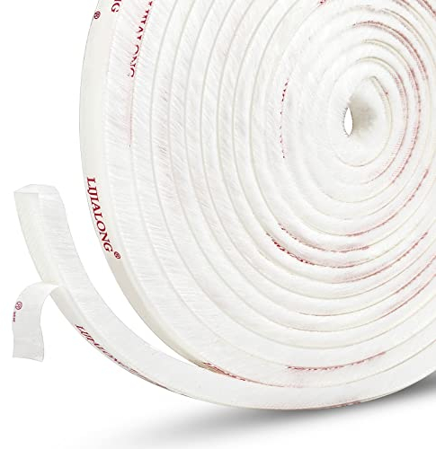 fowong Draft Excluder for Windows, 4.9 m(L) x9 mm(W) x 9mm(T) Brush Weather Stripping Self-Adhesive Windows Seal Strip Draught Excluder Air Stopper for Sliding/External Doors, White