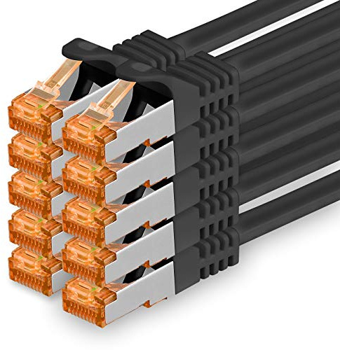 1aTTack.de 10x 1m Noir - Câble Réseau Ethernet Cat7 Cat 7 10 GB/s SFTP - RJ45 Ethernet LAN DSL Routeur Modem