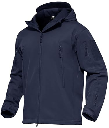 KEFITEVD Vestes Tactiques Soft Shell pour Hommes Veste Chasse Chaude Imperméable Polaire Imperméable Pêche,Bleu Marine,M