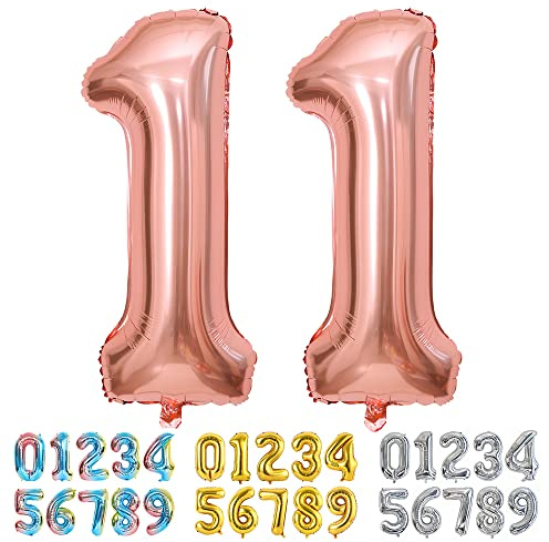 Ponmoo Foil Balloon Number 11 Rosegold, Giant Numbers 0 1 2 3 4 5 6 7 8 9 10-19 20-29 30-39 40-49 50-60-70-80-90-100, Large Balloons for Wedding Anniversary Birthday Party Decoration