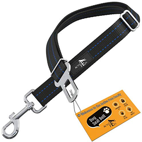 Active Pets Blue Car Seat Belt for Dogs, Attaches to Harness & Collar, Adjustable 18 - 24 Travel Restraint System Fits Small - Large Pups for Safety & Comfort, Essential Pet Supplies & Accessories