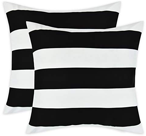 Alishomtll 2er Set Streifen Kissenbezug Kissenhülle Weiche Dekorative Kissenbezüge Set Zierkissenbezüge mit Reißverschluss für Sofa Schlafzimmer 45x45 cm, Schwarz Weiß