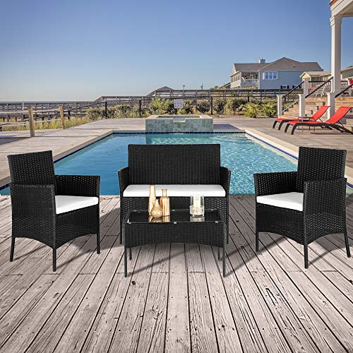 Alightup Salon de Jardin Exterieur en Resine 4 Meubles Résine Tressée Ensemble Table et Chaises Coussins d´Assise Amovibles 3 Canapé 1 Table en Verre Trempé Gain de Place Osier Tressé à la Main
