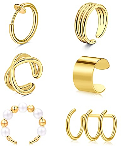 Funseedrr 3-6stk Ohrklemme Ohrmanschette Edelstahl Ear Cuff Fake Helix Knorpel Ohrringe Kein Piercing Ohrclips Gold