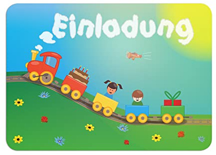 Lot de 10 cartes d'invitation pour anniversaire d'enfant - Motif : train amical, train de fer, locomotive - L'invitation pour filles, garçons, enfants - Format A6