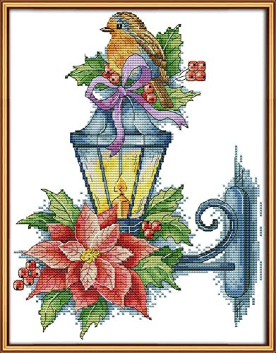 ABEUTY Cross Stitch Kits Bird on Light for Adults Pre Printed or NOT, DIY 14 Count Embroidery Sewing Starter Kit Stamped or Unstamped DMC Needlework Easy Beginners (Unstamped)