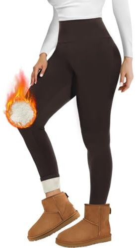 Missluck Thermo Leggings Damen Gefüttert Thermoleggings Verdickte Plüsch Thermohose Fleece Leggins Warme im Winter,Kaffee,M